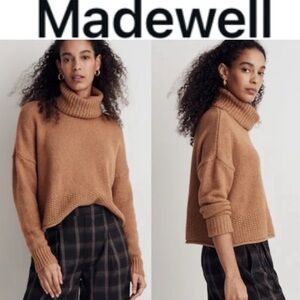 MADEWELL SADLER WOOL BLEND HEATHER CAMEL KNIT TURTLENECK SWEATER|